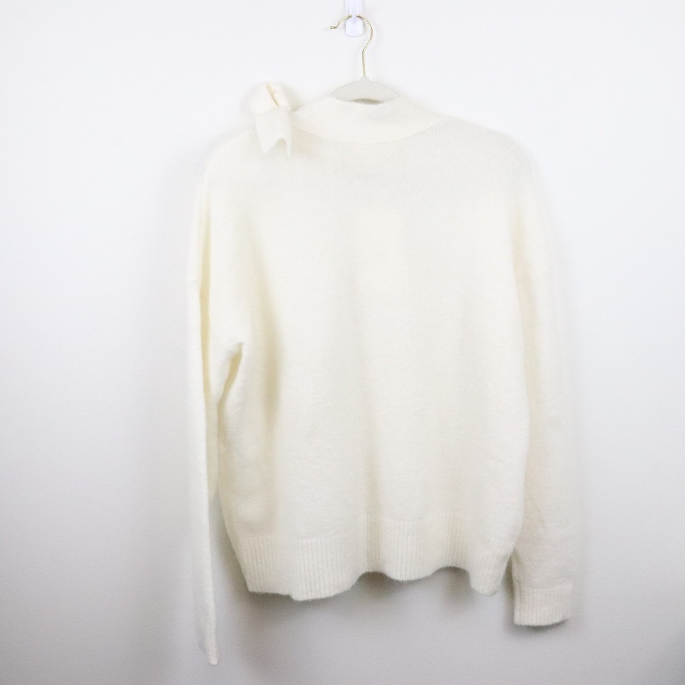 NWT Sezane Zaria Jumper Bow Neck Sweater XL Ecru Mohair Ivory White Pullover - Picture 3 of 10